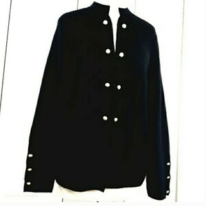 Chico's Knit Cardigan Long-Sleeve Black Hook Eye Jacket Embroidered Size XL